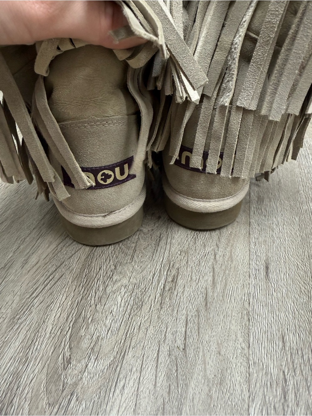 Women’s MOU Shearling Fringe Moccasin Boot - Taupe - Picture 4 of 9